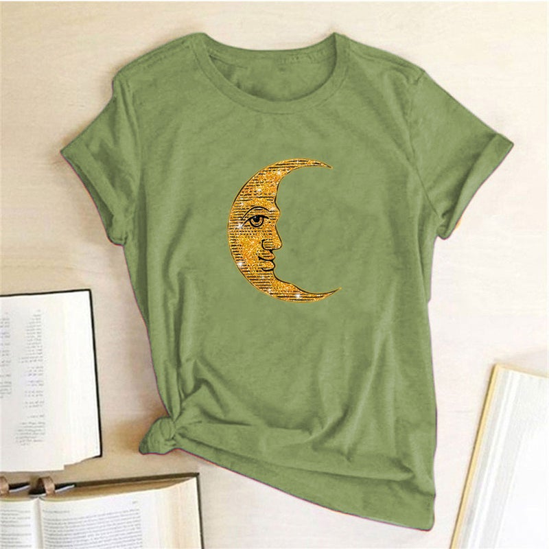 wish independent station sun moon pattern printed short sleeve t-shirt - Image 1