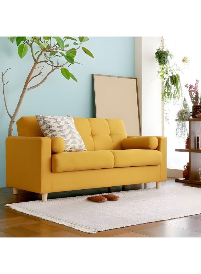 Ripple FURNITURE UAE Homes Modern Cotton Blend Tufted Living Room Sofa, Square Arms, Yellow - Image 1
