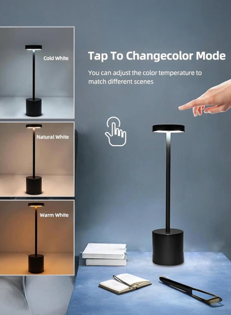 LED Table  Touch Lamp 3 Color,Desk Lamp USB Rechargeable,Portable Black Table Light for Study & Reading,Black - Image 2