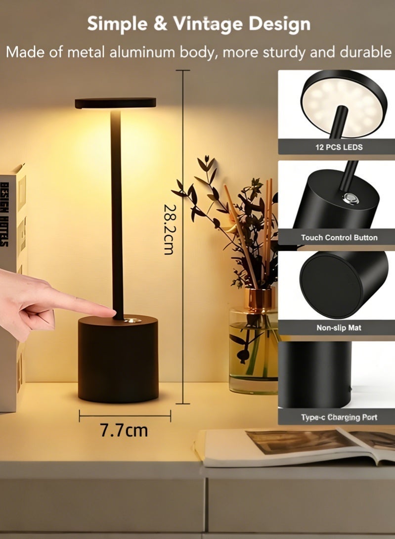 LED Table  Touch Lamp 3 Color,Desk Lamp USB Rechargeable,Portable Black Table Light for Study & Reading,Black - Image 4