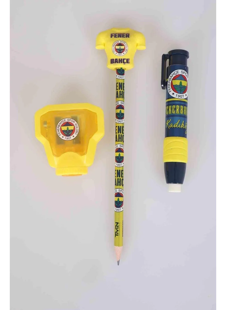 Fenerbahçe LICENSED LICENSED AUTOMATIC Pencil Sharpener, ROCKET ERASER AND JERSEY ERASER TOPED PENCIL SET