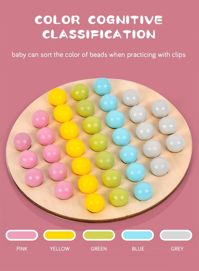 GROIC 96 Pieces Wooden Peg Board Clip Beads Game Card Color Sorting Stacking Art Counting Educational Toys Matching Game for Toddlers - Image 4