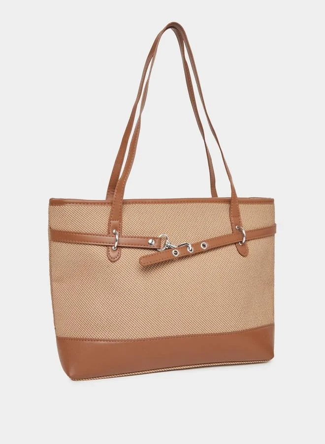 ستايلي Styli Belted Detail Tote Bag with Zip Closure