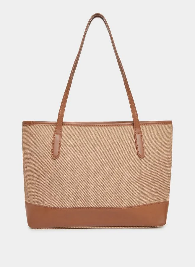ستايلي Styli Belted Detail Tote Bag with Zip Closure