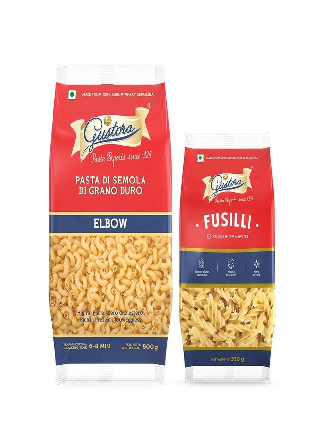 Gustora Healthy Elbow (500gm) & Fusilli Pasta (200gm) Combo Made Of Durum Wheat Semolina I Rich In Protein & Fibre I Zero Cholesterol I Vegetarian I No Trans - Fat I Cooking Time 10 Min - 700gm - Image 1
