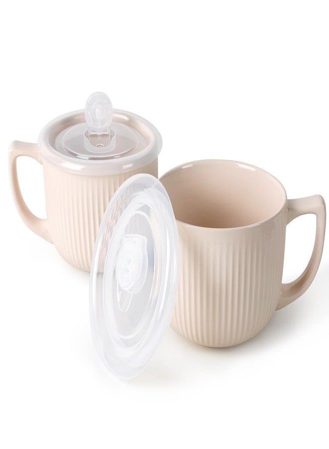 ZEBERBO Ceramic Soup Bowls with Vented Lid, 32 Ounce Soup Mug with Handle, 2packs 5 inch Jumbo Soup Cups, Wide Large Cereal Bowl for Oatmeal, Gumbo Salad, Microwave Oven Safe (Latte) - Image 1