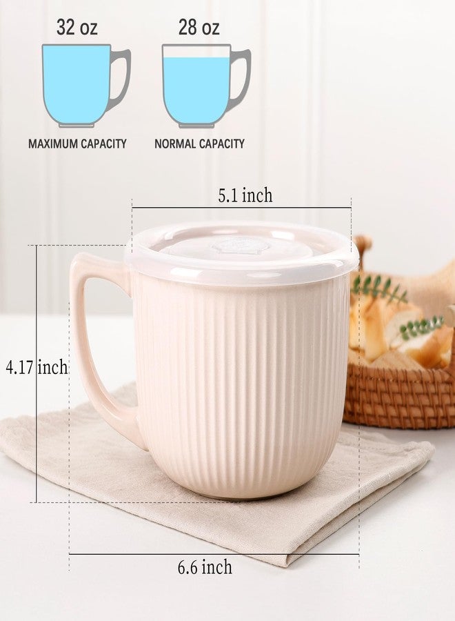 ZEBERBO Ceramic Soup Bowls with Vented Lid, 32 Ounce Soup Mug with Handle, 2packs 5 inch Jumbo Soup Cups, Wide Large Cereal Bowl for Oatmeal, Gumbo Salad, Microwave Oven Safe (Latte) - Image 2