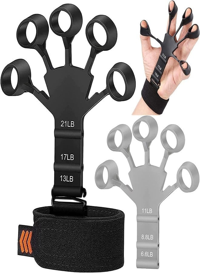 AMIFIT Gripster Finger Grip Strengthener - Adjustable Hand Exerciser for Forearm & Wrist - Pain Relief for Arthritis & Carpal Tunnel - 2023 Model, Silicone, Black and Gray - Image 1
