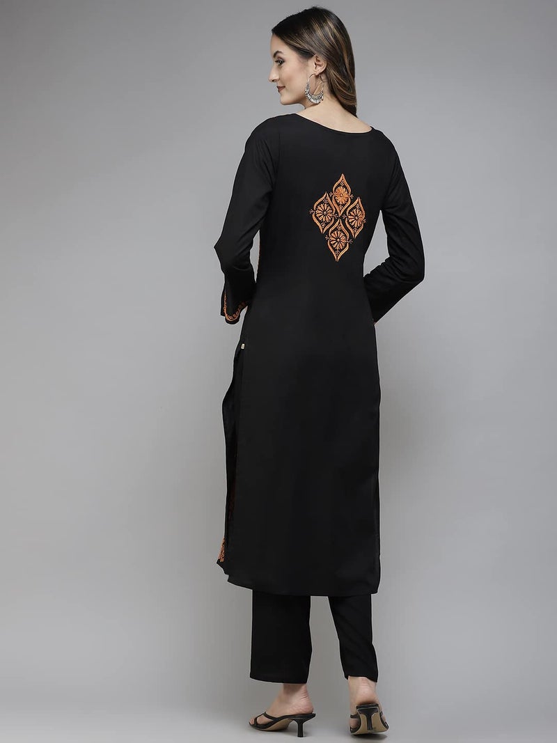 Ada Lucknowi Chikankari Hand Embroidered Black Cotton Regular Fit Kurta Kurti Tunic Dress for Women A411389 (XS) - Image 2