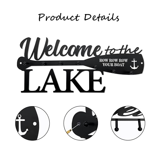 BiaGift Lake House Decor Welcome Sign Lake House Gifts, Key Holder for Wall Decorative with 6 Hooks, Anchor Wall Decor - Welcome to The Lake, 14.2 x 6.0 Inches… - Image 3