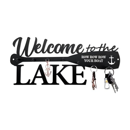BiaGift Lake House Decor Welcome Sign Lake House Gifts, Key Holder for Wall Decorative with 6 Hooks, Anchor Wall Decor - Welcome to The Lake, 14.2 x 6.0 Inches… - Image 1