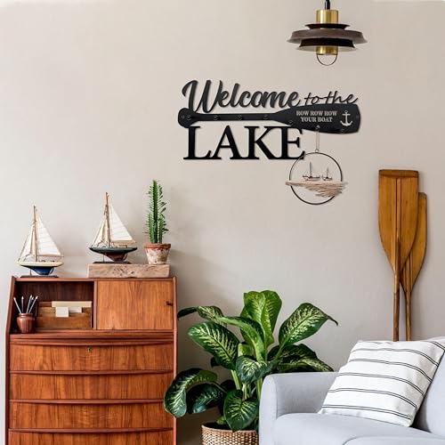 BiaGift Lake House Decor Welcome Sign Lake House Gifts, Key Holder for Wall Decorative with 6 Hooks, Anchor Wall Decor - Welcome to The Lake, 14.2 x 6.0 Inches… - Image 4