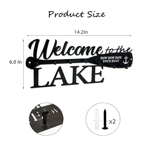BiaGift Lake House Decor Welcome Sign Lake House Gifts, Key Holder for Wall Decorative with 6 Hooks, Anchor Wall Decor - Welcome to The Lake, 14.2 x 6.0 Inches… - Image 2