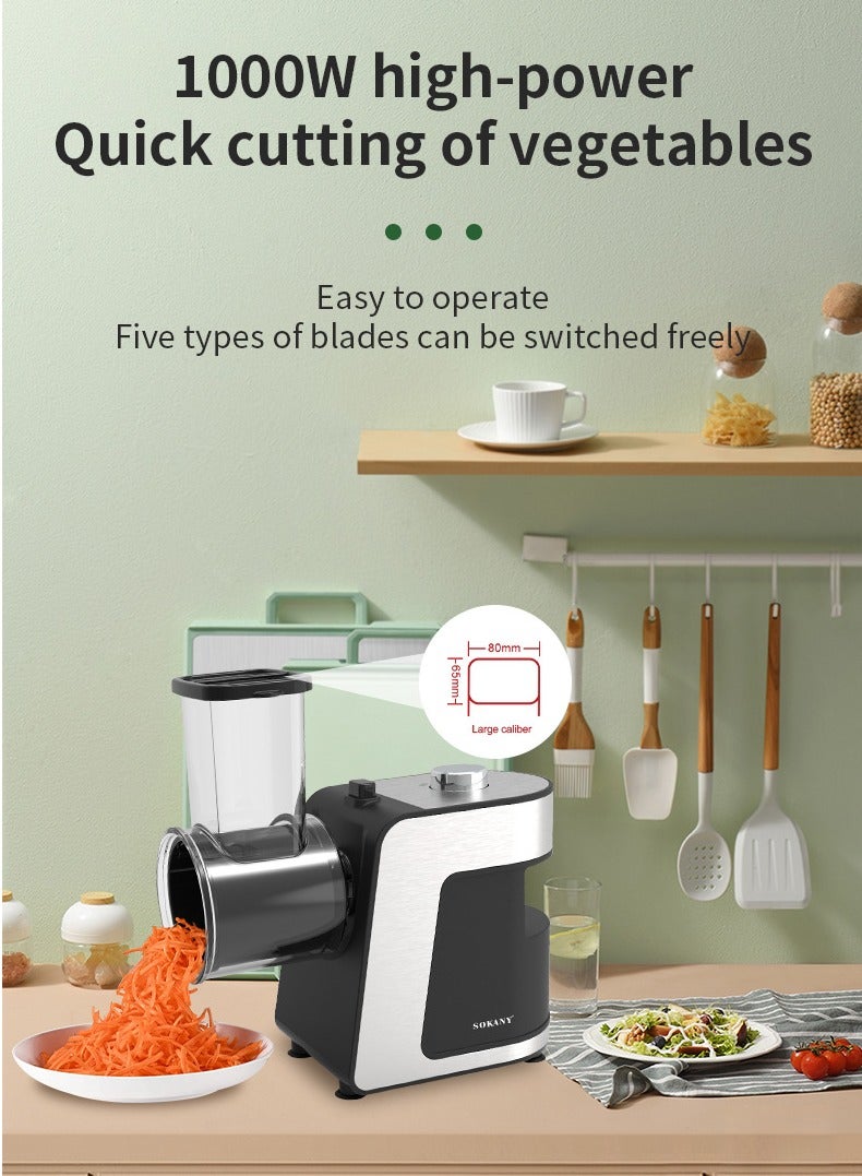 sokany Electric Cheese Grater, Salad Maker Machine with 5 Different Shapes of Blades,1000W Cheese Shredder,Electric Slicer,Electric Salad Machine for Cheeses, Fruits, Vegetables,SK-1180 - Image 2