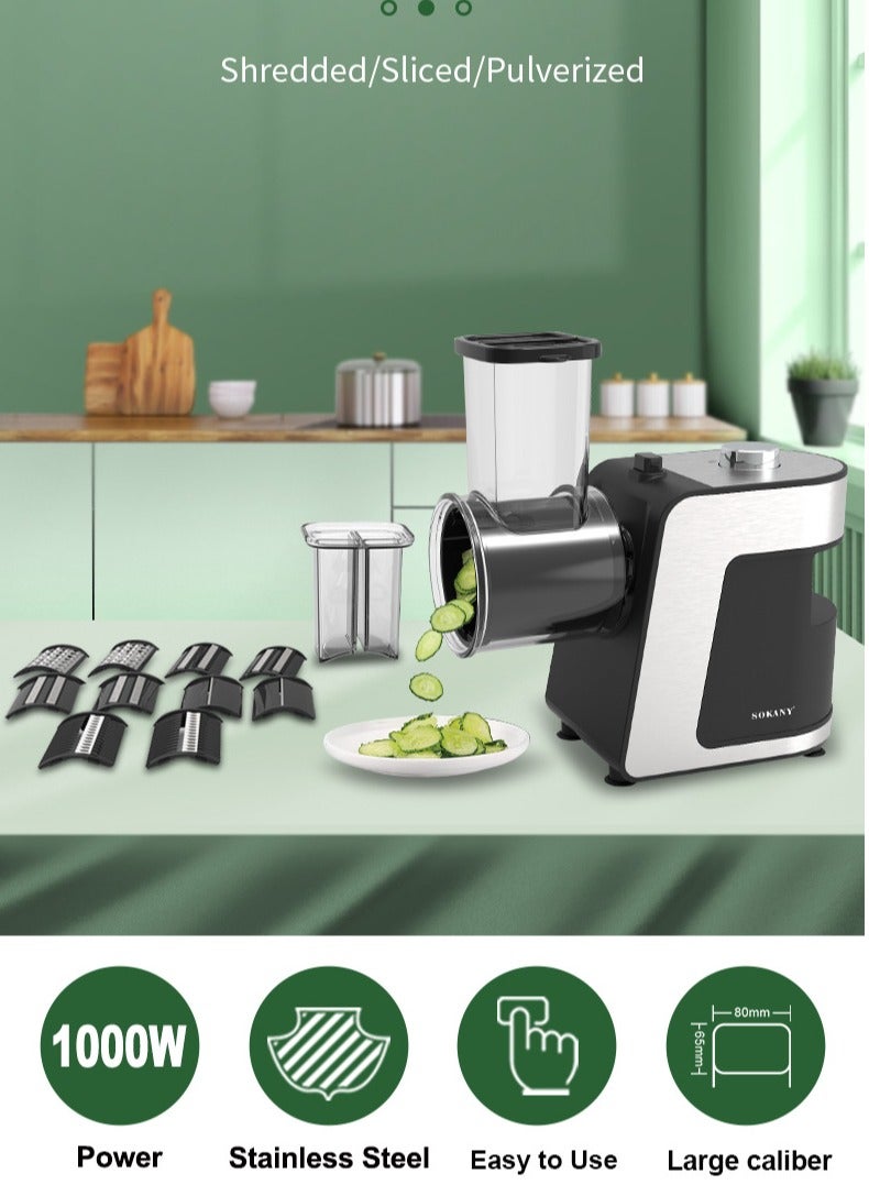 sokany Electric Cheese Grater, Salad Maker Machine with 5 Different Shapes of Blades,1000W Cheese Shredder,Electric Slicer,Electric Salad Machine for Cheeses, Fruits, Vegetables,SK-1180 - Image 3