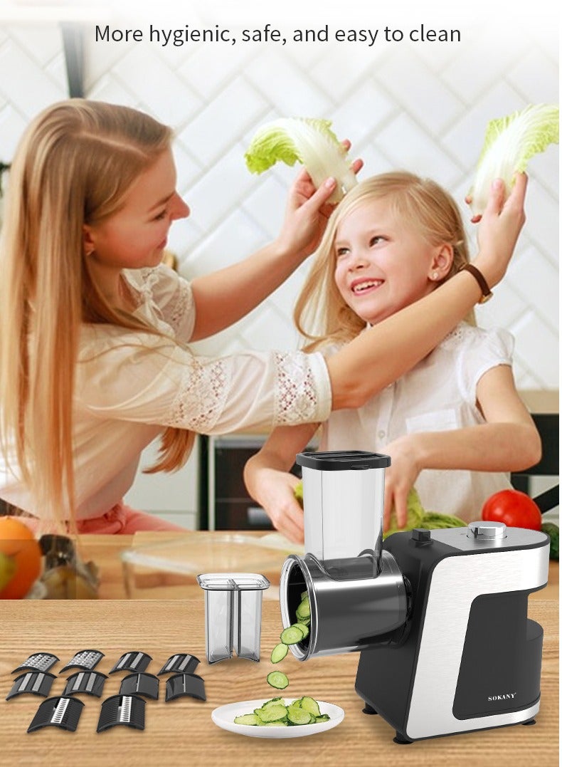 sokany Electric Cheese Grater, Salad Maker Machine with 5 Different Shapes of Blades,1000W Cheese Shredder,Electric Slicer,Electric Salad Machine for Cheeses, Fruits, Vegetables,SK-1180 - Image 4