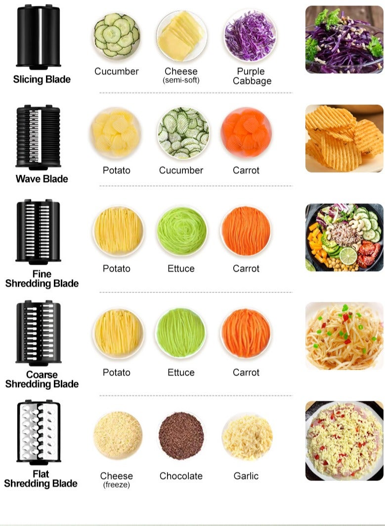 sokany Electric Cheese Grater, Salad Maker Machine with 5 Different Shapes of Blades,1000W Cheese Shredder,Electric Slicer,Electric Salad Machine for Cheeses, Fruits, Vegetables,SK-1180 - Image 5