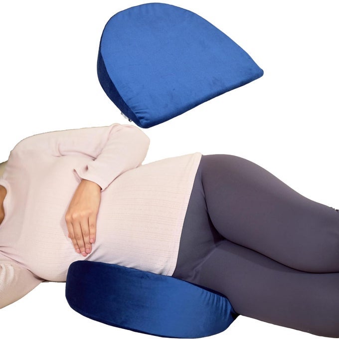 PREGNANCY PILLOW FOR PREGNANT WOMEN MEMORY FOAM MATERNITY PILLOW WEDGE FOR SUPPORTING BELLY BACK DURING PREGNANCY PROVIDES SOFTSUPPORT TO THE BABY BUMP BLUE