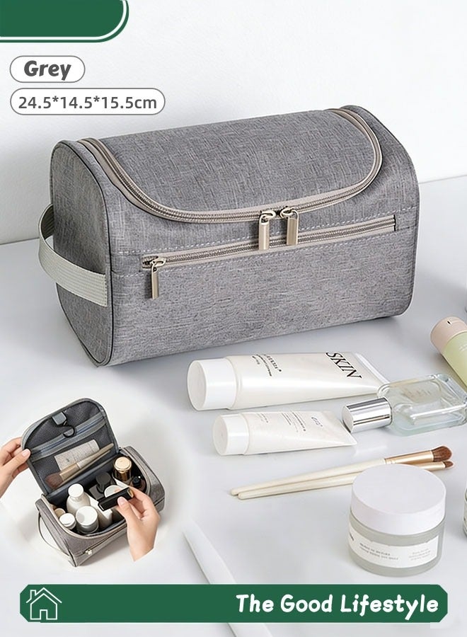 حقيبة مستحضرات تجميل، حقيبة مكياج، حقيبة مستحضرات تجميل معلقة، حقيبة مكياج محمولة، حقيبة مستحضرات تجميل للسفر، حقيبة تخزين محمولة مقاومة للغبار، حقيبة أدوات الزينة، ملحقات بسحاب، مقاومة للماء والتآكل، سعة كبيرة، هدية ضرورية للسفر (رمادي) - Image 1