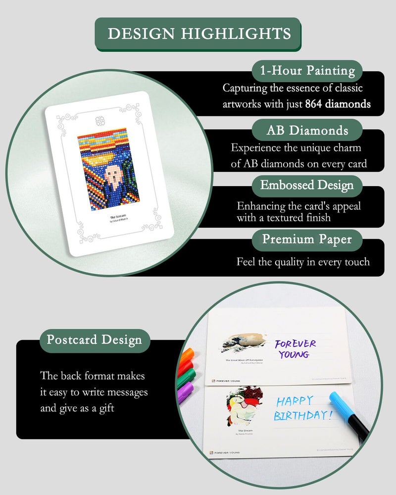 Forever young Minigem 12pcs Small Diamond Painting Kits Small Diamond Art Kits, Quick & Classic Mini Diamond Painting Kits for Beginners 1-Hour Painting, Postcard-Style Diamond Art Square Drill Pocket-Sized 5x7in - Image 2