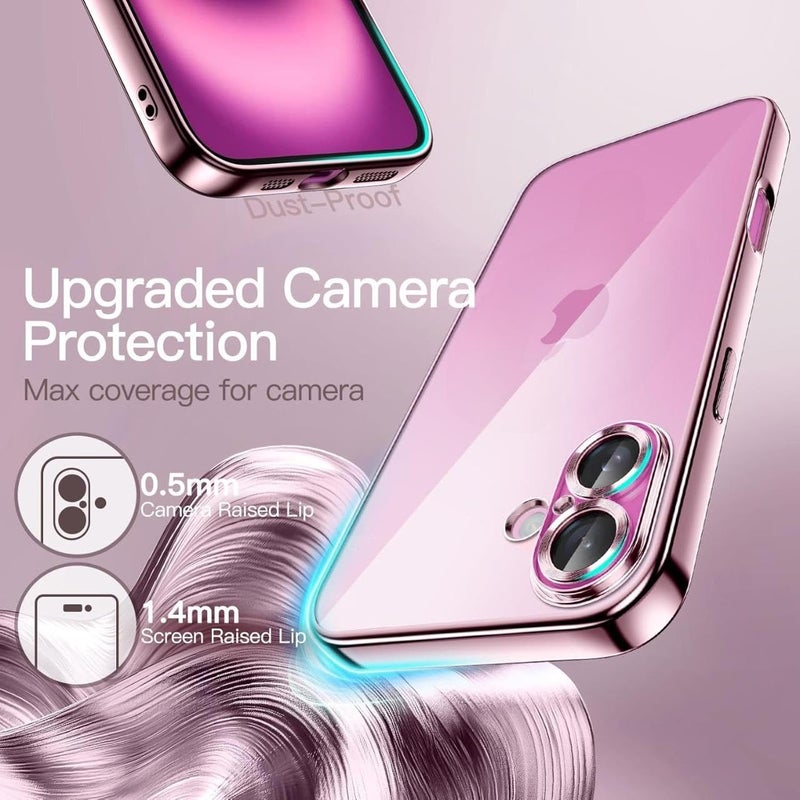 VONZEE Electroplated Transparent Clear Transparent Cover for iPhone 16, TPU Cover Full Body & Individual Camera Protection Bumper Cases for Men & Women (Pink) - Image 5