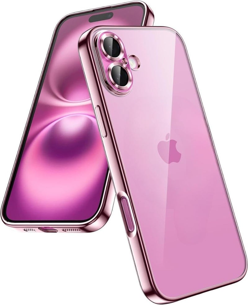 VONZEE Electroplated Transparent Clear Transparent Cover for iPhone 16, TPU Cover Full Body & Individual Camera Protection Bumper Cases for Men & Women (Pink) - Image 1