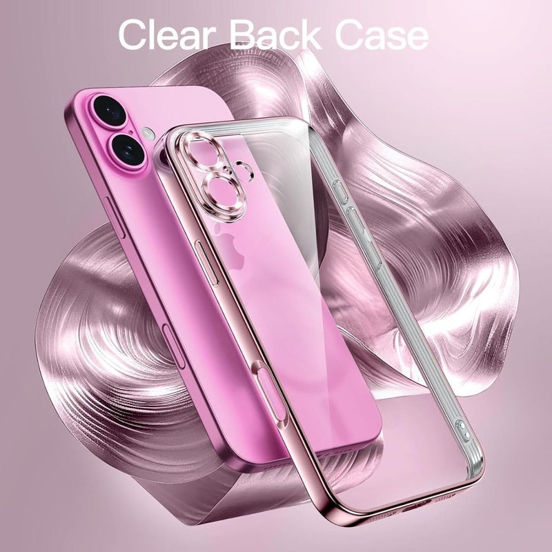 VONZEE Electroplated Transparent Clear Transparent Cover for iPhone 16, TPU Cover Full Body & Individual Camera Protection Bumper Cases for Men & Women (Pink) - Image 3