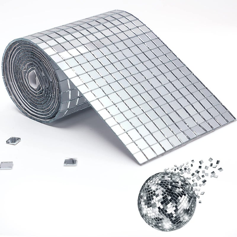 PP OPOUNT 2160 PCS Mirror Tiles Self Adhesive 5x5mm Disco Ball Stickers for DIY Craft Decoration Small Mirror Mosaic Tiles for Home Vases Photo Frames Disco Balls and More Silver
