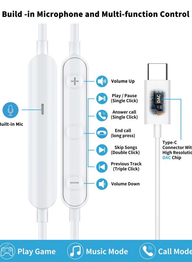 AFGHOA TITACUTE USB C Headphone for Samsung S21 S20 FE Wired Earbuds Magnetic in-Ear Type C Earphone with Microphone Volume Control Bass Stereo Noise Canceling for Galaxy Z Flip 3 Fold Pixel 6 OnePlus White - Image 3