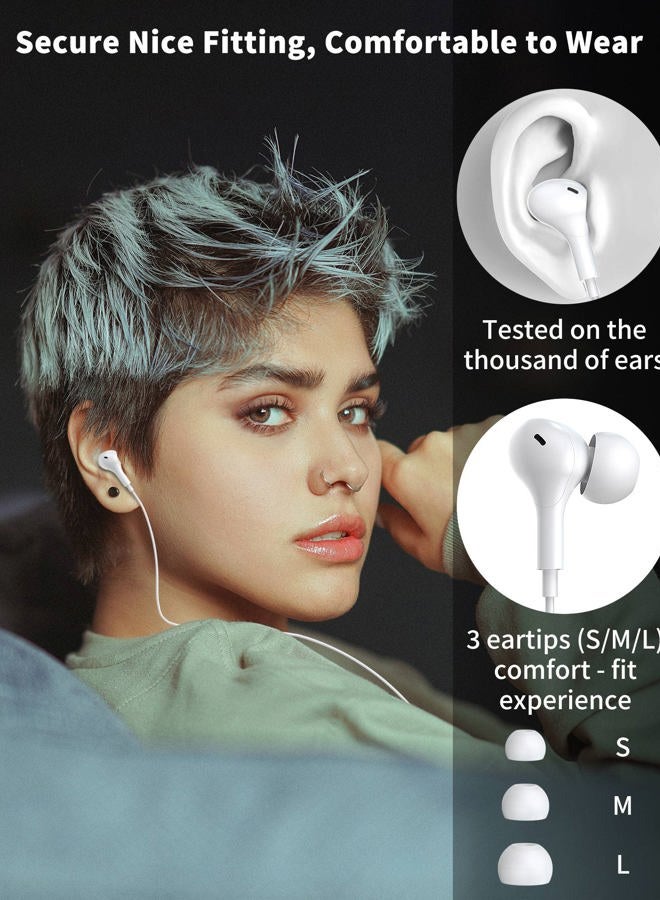 AFGHOA TITACUTE USB C Headphone for Samsung S21 S20 FE Wired Earbuds Magnetic in-Ear Type C Earphone with Microphone Volume Control Bass Stereo Noise Canceling for Galaxy Z Flip 3 Fold Pixel 6 OnePlus White - Image 4