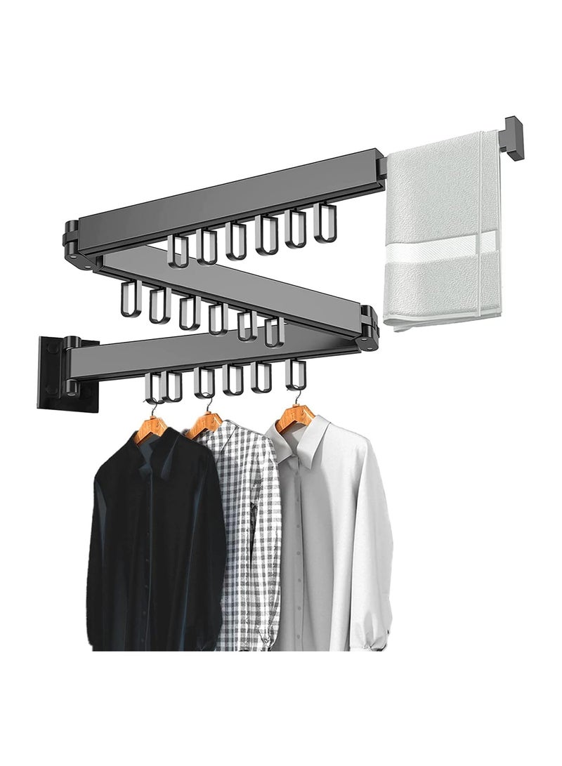 Wall Mounted Retractable Clothes Drying Rack Foldable Clothes Hangers Stainless Steel Collapsible Laundry Clothes Hanger Rack with Towel Bar for Balcony Laundry Bathroom Patio Bedroom (Black)  - Image 1