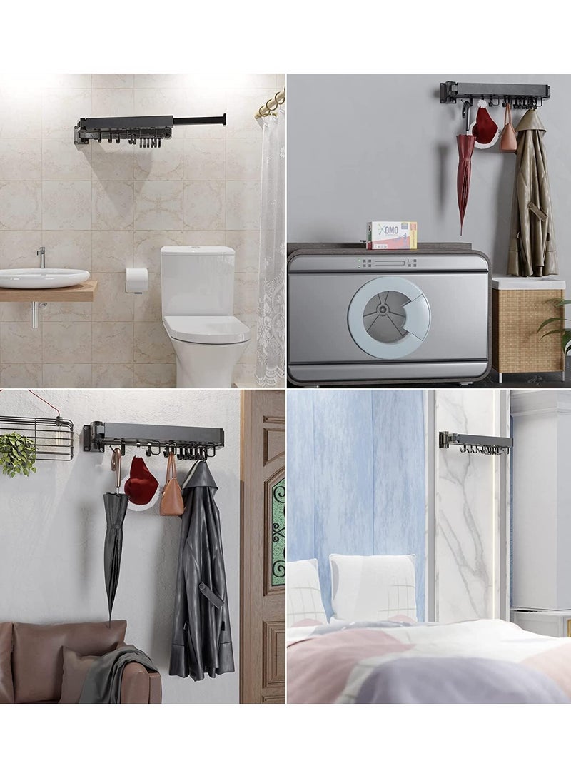 Wall Mounted Retractable Clothes Drying Rack Foldable Clothes Hangers Stainless Steel Collapsible Laundry Clothes Hanger Rack with Towel Bar for Balcony Laundry Bathroom Patio Bedroom (Black)  - Image 3