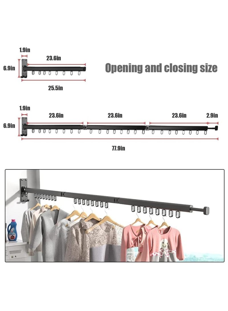Wall Mounted Retractable Clothes Drying Rack Foldable Clothes Hangers Stainless Steel Collapsible Laundry Clothes Hanger Rack with Towel Bar for Balcony Laundry Bathroom Patio Bedroom (Black)  - Image 4