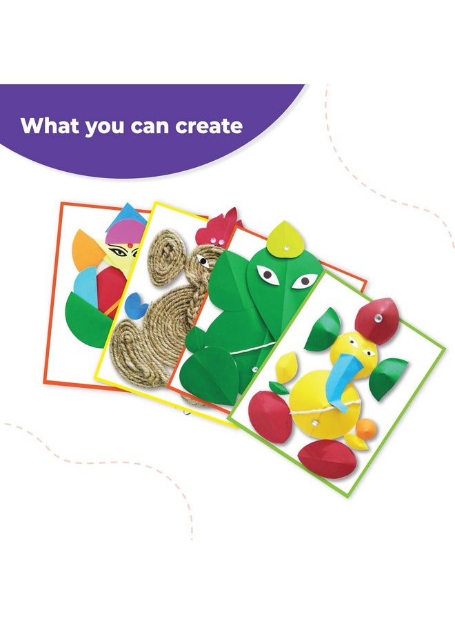 Lighthouse - LIGHTHOUSE Make Your Own Ganesha Cards Kit for Kids | Art and Craft Kit for 6+ Year Kids | Create 4 Ganesha Cards, Includes - Greetings Card, Cutouts, Jute Rope, Sequence, Glue and More - Image 1