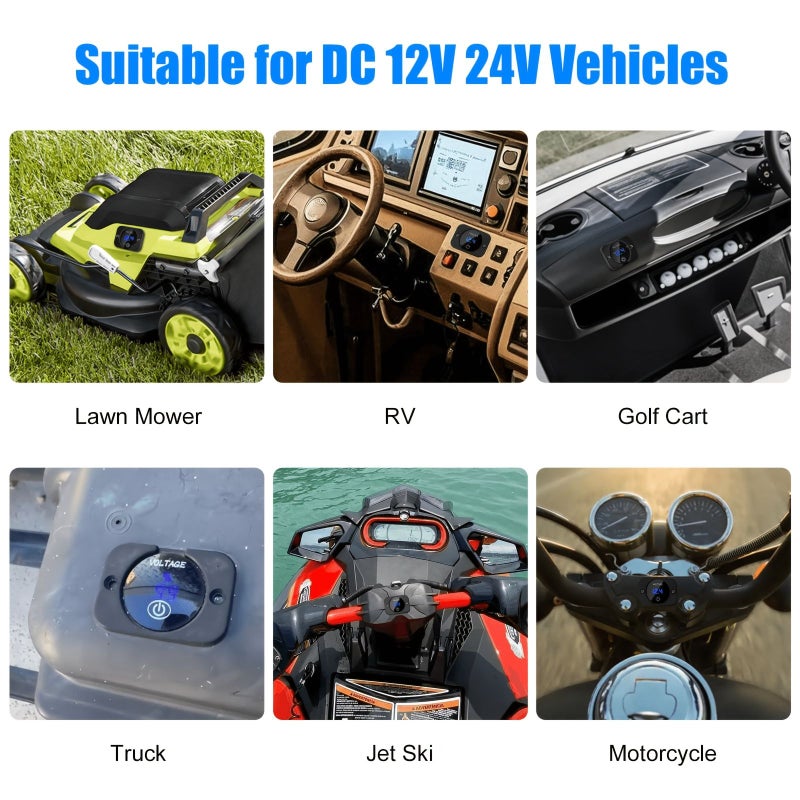 مقياس جهد رقمي DC بشاشة LED خضراء 12V 24V للسيارات والمركبات الترفيهية والدراجات النارية والقوارب وعربات الغولف - Image 2