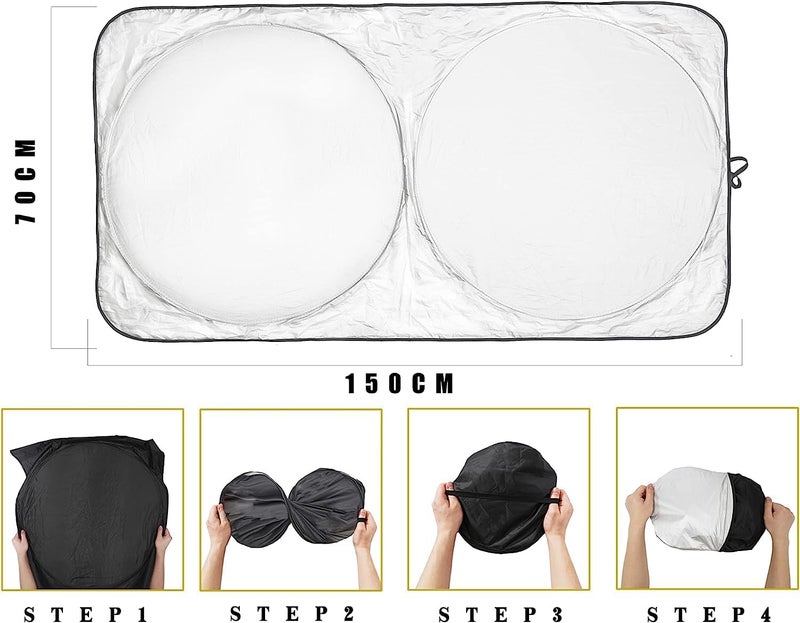 CLOUDFOUR Car Sun Shade - UV and Heat Protector Windshield Foldable Sunshade, 150x70cm - Image 3