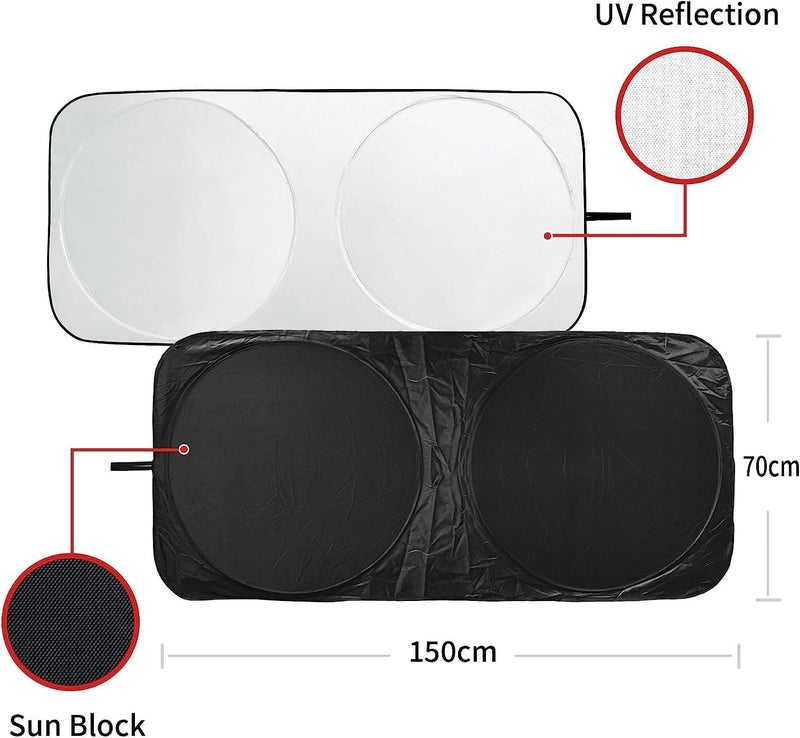 CLOUDFOUR Car Sun Shade - UV and Heat Protector Windshield Foldable Sunshade, 150x70cm - Image 2