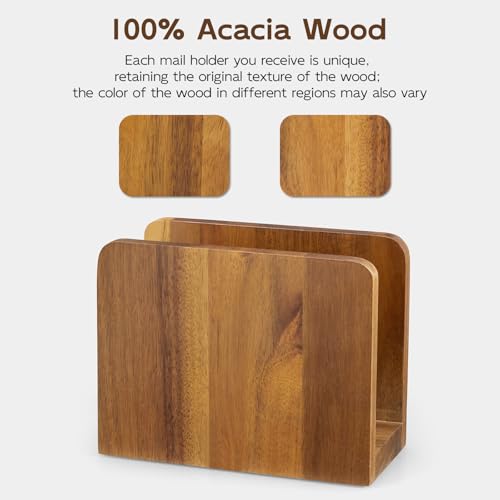 BWODYAY Acacia Wood Mail Organizer, Mail Holder for Desk, Letter Holder for Countertop, Small Envelope Holder, Desk Organizers and Accessories for Home Office - Image 4