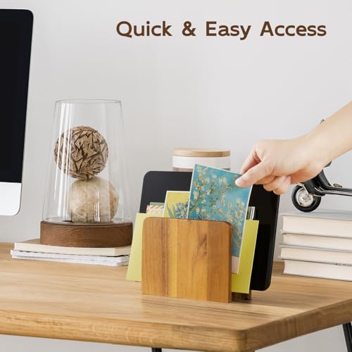 BWODYAY Acacia Wood Mail Organizer, Mail Holder for Desk, Letter Holder for Countertop, Small Envelope Holder, Desk Organizers and Accessories for Home Office - Image 3