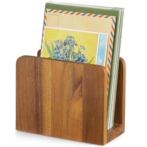 BWODYAY Acacia Wood Mail Organizer, Mail Holder for Desk, Letter Holder for Countertop, Small Envelope Holder, Desk Organizers and Accessories for Home Office - Image 1