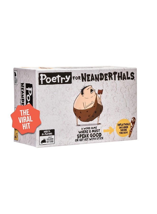 Exploding Kittens LLC Exploding Kittens Presents Poetry for Neanderthals - Family Card Game for Adults, Teens & Kids - Competitive Word Guessing Family Games, Ages 7 and Up - Includes 200 cards and a 2-foot inflatable club  - Image 1