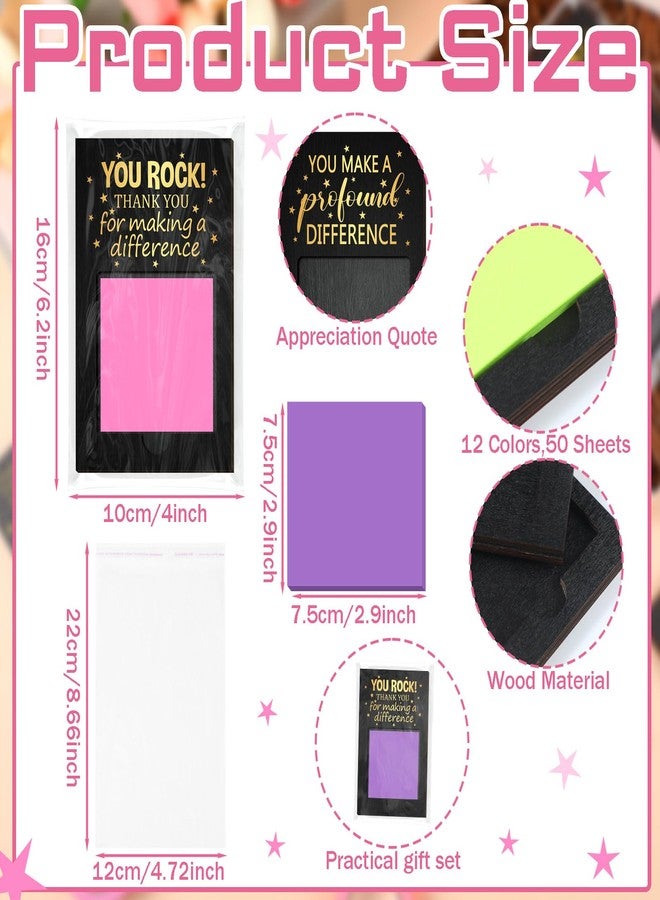 Motipuns 36 Pcs Employee Appreciation Gifts Bulk Inspirational Sticky Notes Pad Holder Office Staff Thank You Gifts Ideas Team Work Sticky Notes OPP Bags for Teacher Coworker Staff Nurse (Black) - Image 2