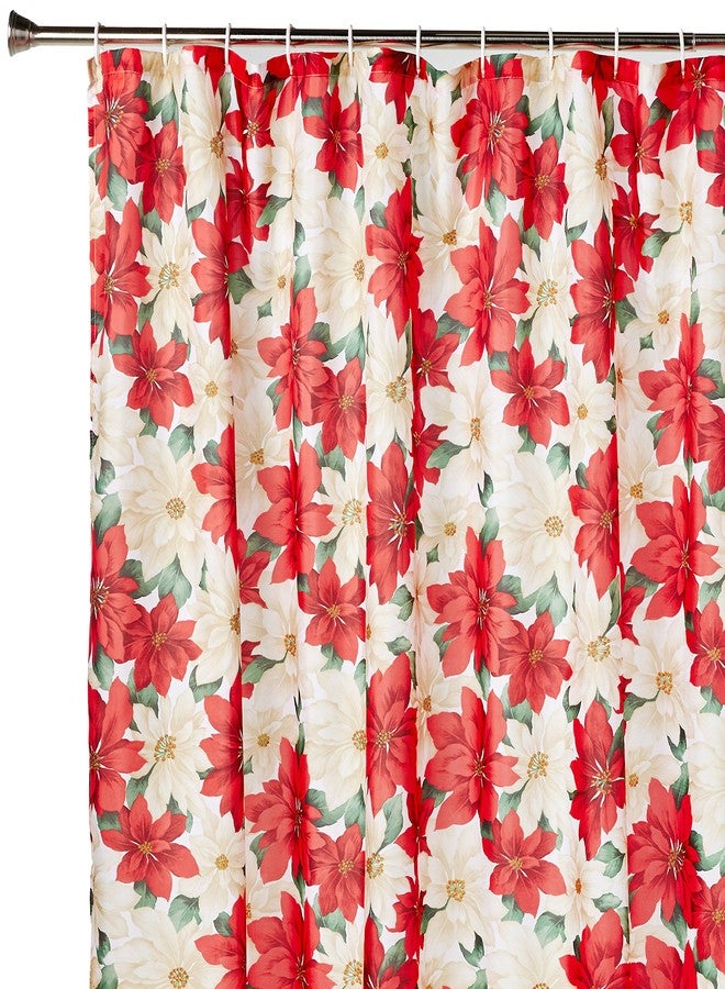 Violet Linen Decorative Christmas Printed Poinsettia Floral Design Shower Curtain - 72" X 72" - Image 2
