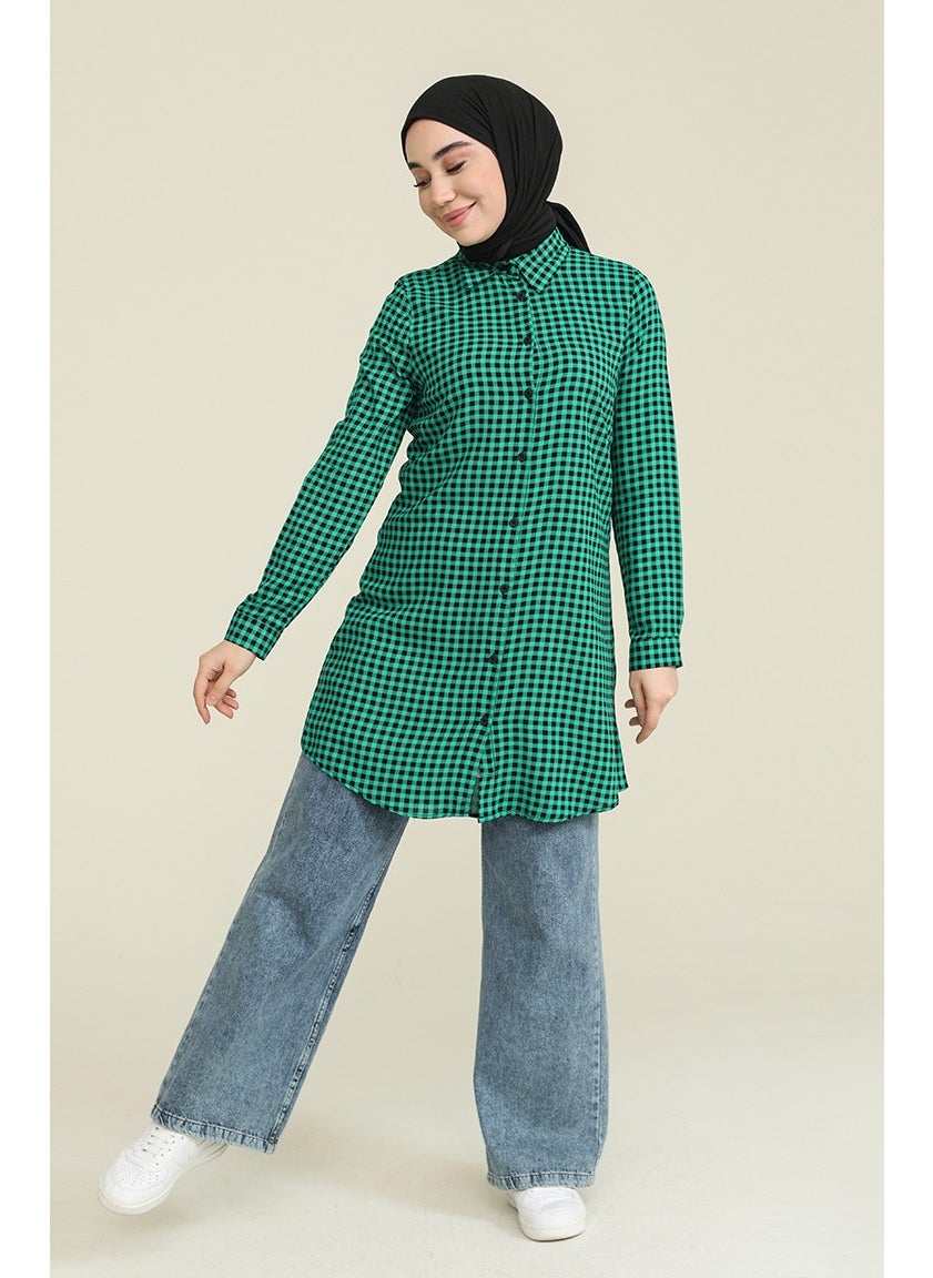 Sefa Merve Plaid Viscose Printed Tunic 6561-03 Emerald Green  - Image 1