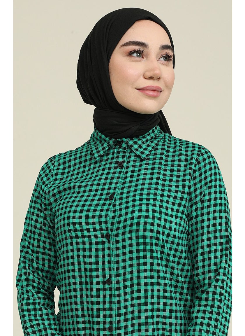 Sefa Merve Plaid Viscose Printed Tunic 6561-03 Emerald Green  - Image 4