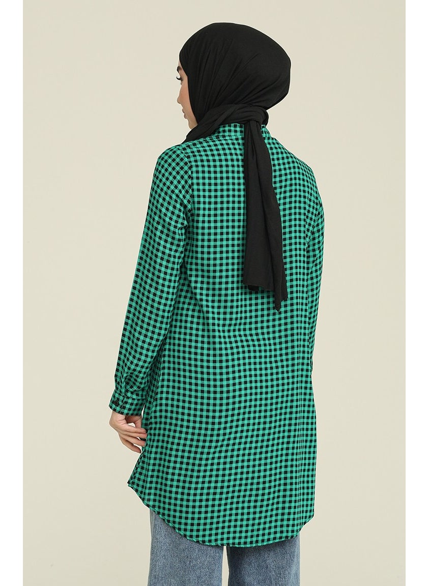 Sefa Merve Plaid Viscose Printed Tunic 6561-03 Emerald Green  - Image 3