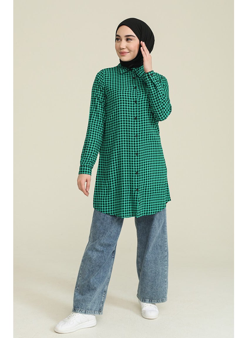 Sefa Merve Plaid Viscose Printed Tunic 6561-03 Emerald Green  - Image 2