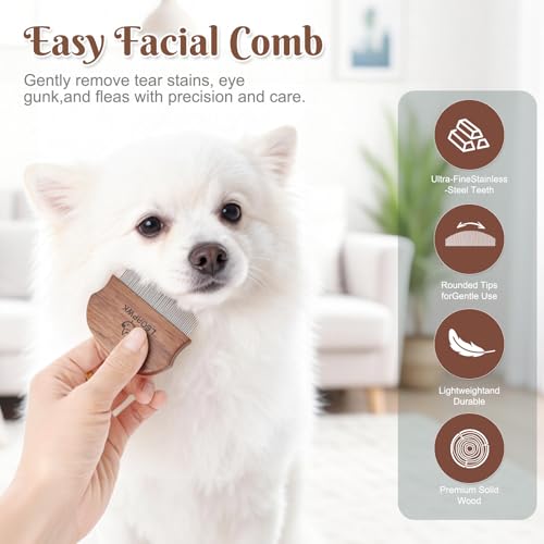 LSORPWK Eye Comb for Dogs & Cats,Wooden Tear Stain Remover for Pets,Gentle Grooming Tool with Rounded Tips,Flea Comb for Small Dogs. - Image 3