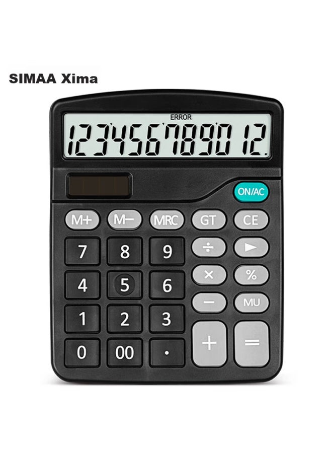 Simaa Stationery 837 Dual Power Calculator, Solar-powered Desktop Calculator With 12-digit Large Screen, Office Supplies, Single Pack 7089, Black - Image 1