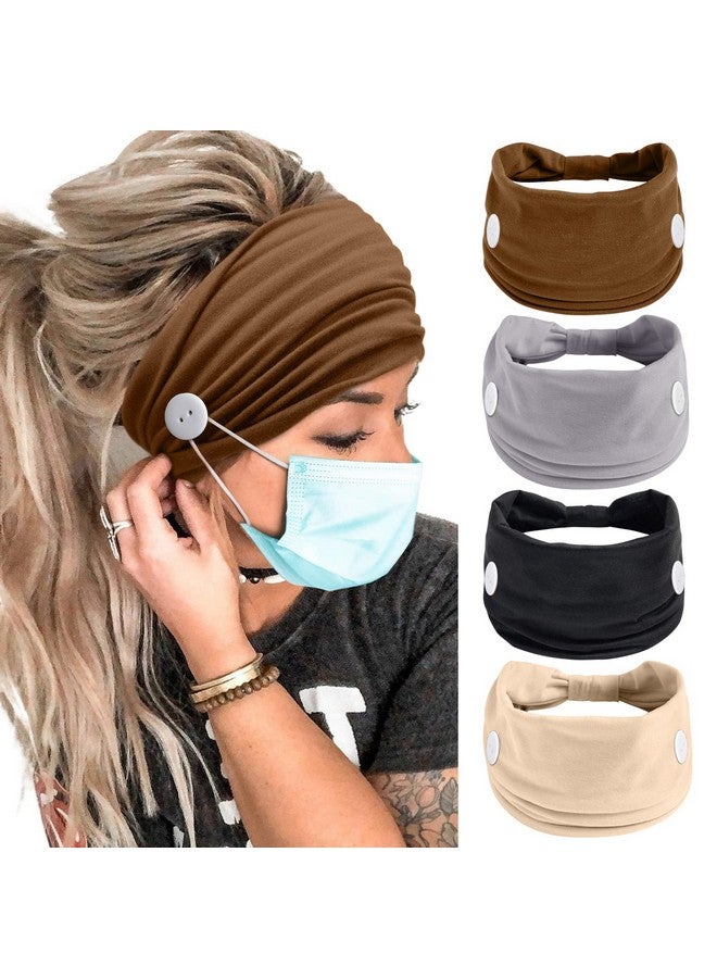 Huachi زر لقناع النساء الممرضات رباط رأس غير قابل للانزلاق حماية الأذن للرجال الأطباء رباط شعر مربوط رباط رياضي لامتصاص العرق أشرطة رأس لحماية الأذن (عبوة من 4) (أربطة رأس + زر 4) - Image 1